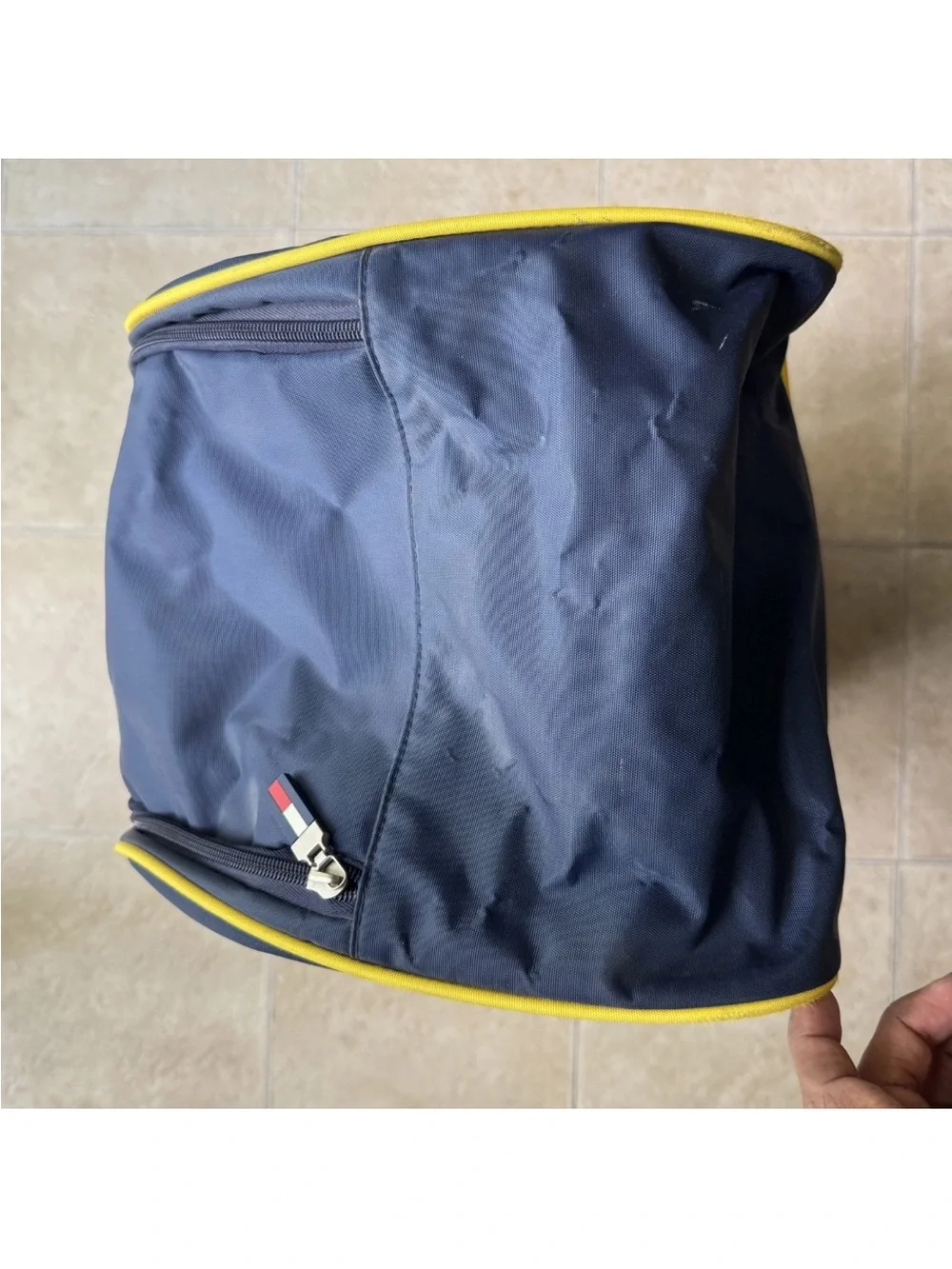 Vintage Tommy Hilfiger Athletics Duffel Bag Navy Blue Yellow Y2K Travel Gym